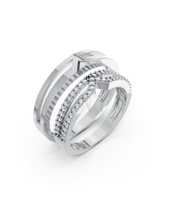 Nhẫn cưới K26 vàng trắng White Gold kiểu dáng hiện đại, nổi bật