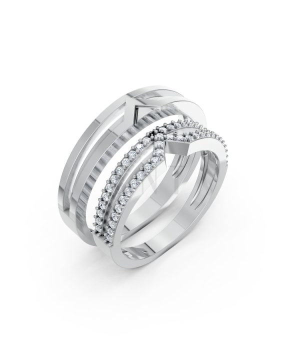 Nhẫn cưới K26 vàng trắng White Gold kiểu dáng hiện đại, nổi bật