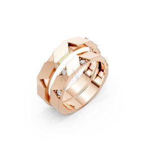 Nhẫn cưới K27 vàng hồng Rose Gold họa tiết ấn tượng, cá tính