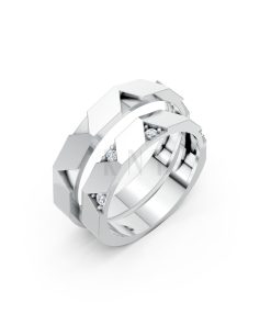 Nhẫn cưới K27 vàng trắng White Gold kiểu dáng hiện đại, nổi bật