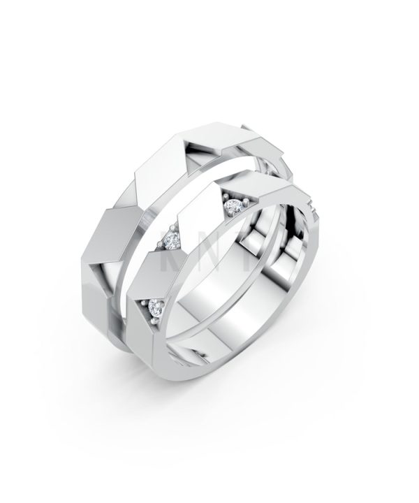 Nhẫn cưới K27 vàng trắng White Gold kiểu dáng hiện đại, nổi bật