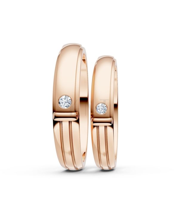 Nhẫn cưới kim cương A141 màu vàng hồng Rose Gold vàng đẹp, họa tiết hình học, độc đáo