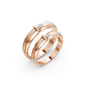 Nhẫn cưới kim cương A141 màu vàng hồng Rose Gold họa tiết ấn tượng, cá tính