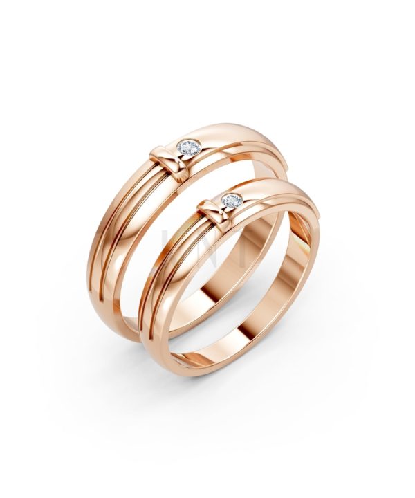 Nhẫn cưới kim cương A141 màu vàng hồng Rose Gold họa tiết ấn tượng, cá tính