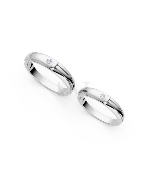 Nhẫn cưới kim cương A141 màu vàng trắng White Gold kiểu dáng cá tính, hiện đại