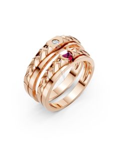 Nhẫn cưới kim cương F313 vàng hồng Rose Gold họa tiết ấn tượng, cá tính