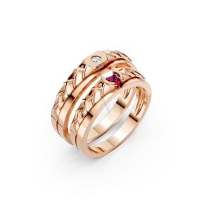 Nhẫn cưới kim cương F313 vàng hồng Rose Gold họa tiết ấn tượng, cá tính