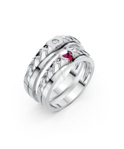 Nhẫn cưới kim cương F313 vàng trắng White Gold kiểu dáng hiện đại, nổi bật