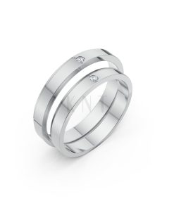 Nhẫn cưới kim cương TG5 vàng trắng White Gold kiểu dáng hiện đại, nổi bật