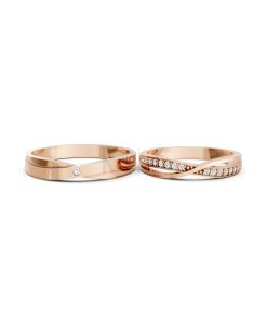 Nhẫn cưới S141 vàng hồng Rose Gold thiết kế đối xứng, phong cách, ấn tượng
