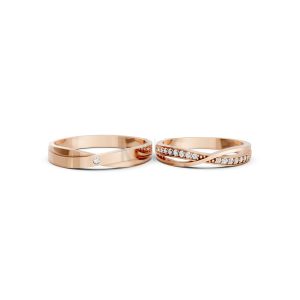 Nhẫn cưới S141 vàng hồng Rose Gold thiết kế đối xứng, phong cách, ấn tượng