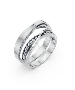 Nhẫn cưới S141 vàng trắng White Gold kiểu dáng hiện đại, nổi bật
