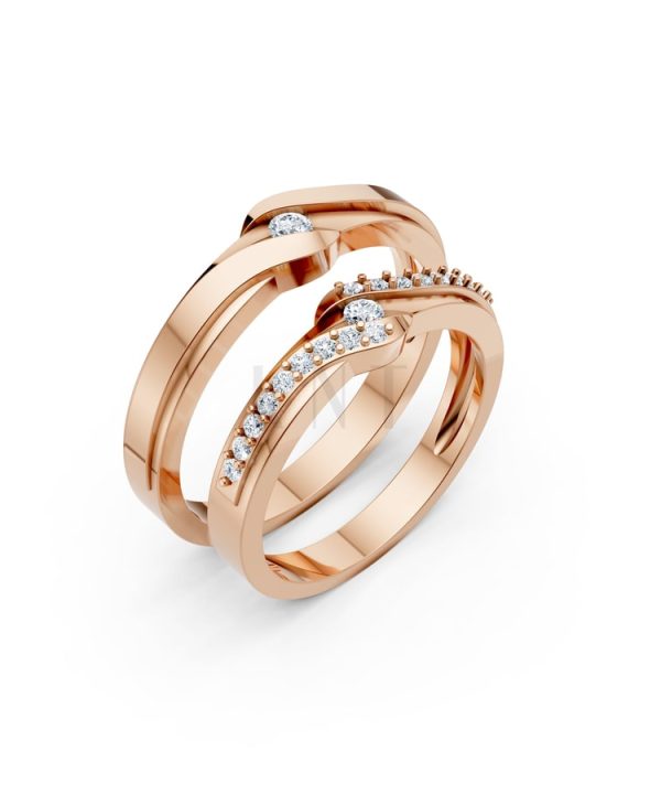 Nhẫn cưới S15 vàng hồng Rose Gold họa tiết ấn tượng, cá tính