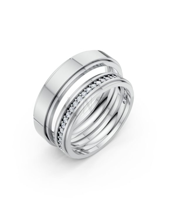 Nhẫn cưới S213 vàng trắng White Gold kiểu dáng hiện đại, nổi bật