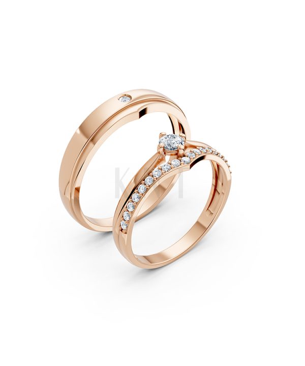 Nhẫn cưới S215 vàng hồng Rose Gold họa tiết ấn tượng, cá tính