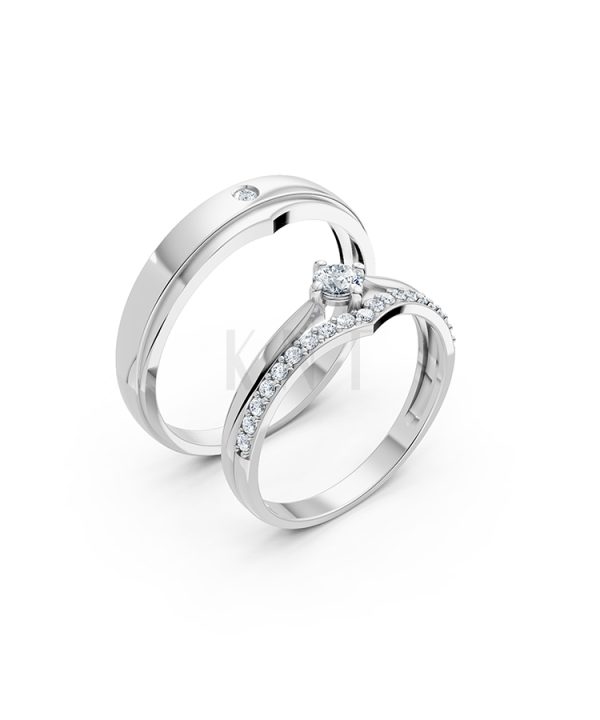 Nhẫn cưới S215 vàng trắng White Gold kiểu dáng hiện đại, nổi bật