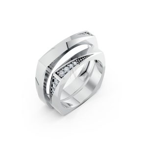 Nhẫn cưới S217 vàng trắng White Gold kiểu dáng hiện đại, nổi bật