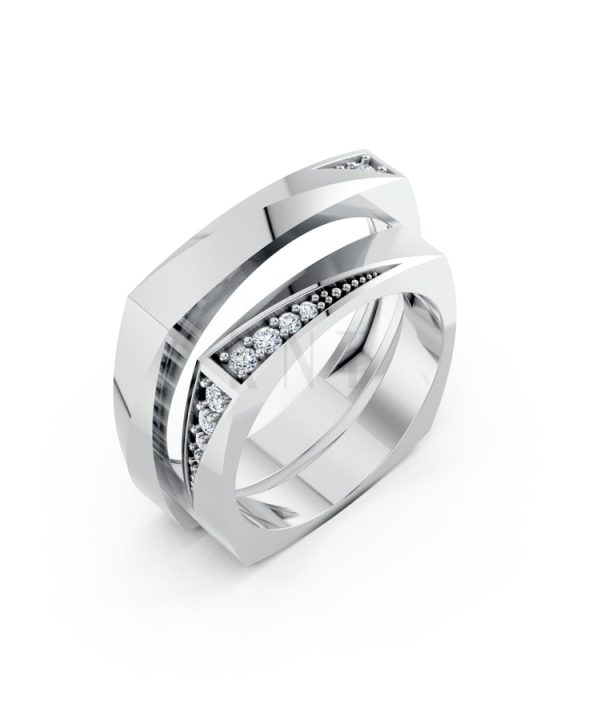 Nhẫn cưới S217 vàng trắng White Gold kiểu dáng hiện đại, nổi bật