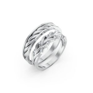 Nhẫn cưới S220 vàng trắng White Gold kiểu dáng hiện đại, nổi bật