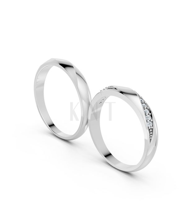 Nhẫn cưới S225 vàng trắng White Gold vàng sáng, đường nét sắc sảo, tinh tế