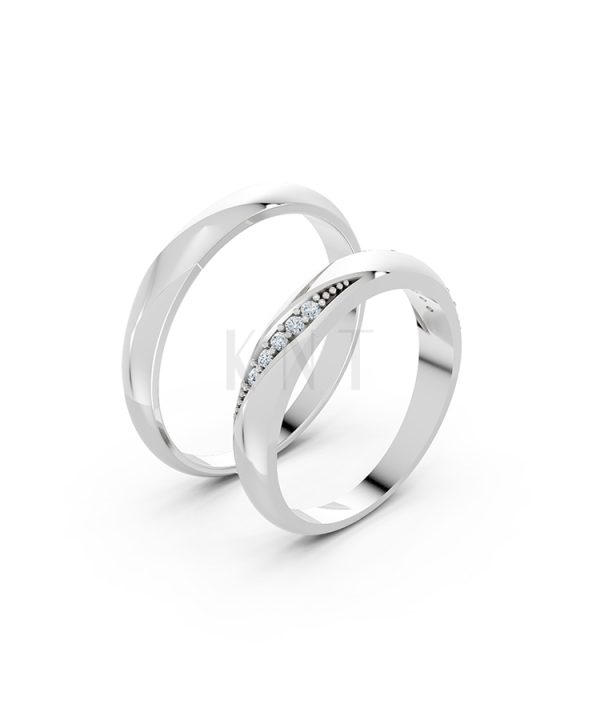 Nhẫn cưới S225 vàng trắng White Gold kiểu dáng hiện đại, nổi bật