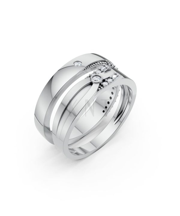Nhẫn cưới S227 vàng trắng White Gold kiểu dáng hiện đại, nổi bật