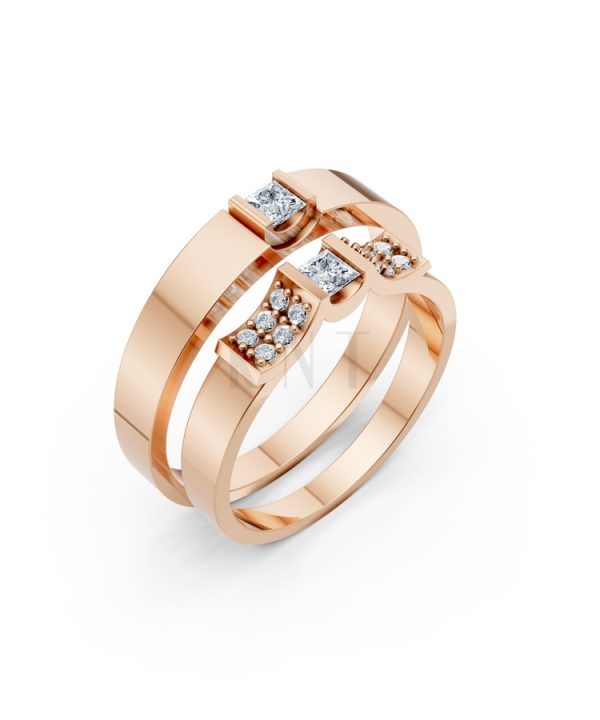 Nhẫn cưới S230 vàng hồng Rose Gold họa tiết ấn tượng, cá tính
