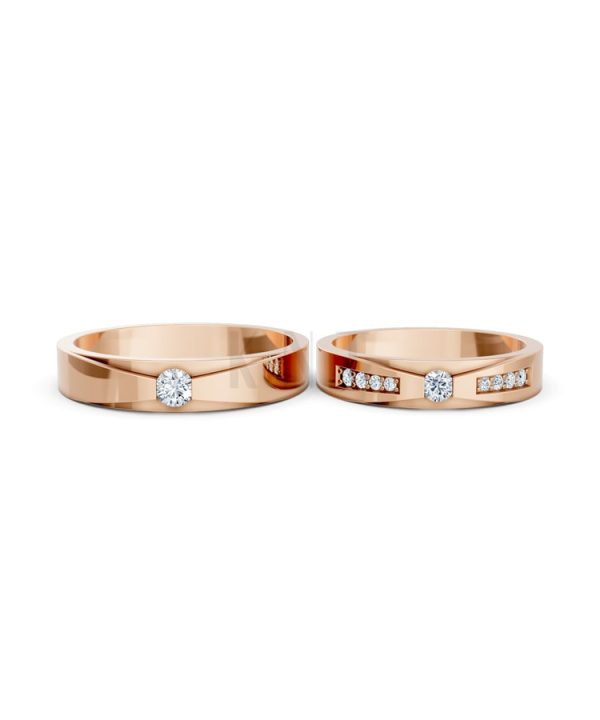 Nhẫn cưới S43 vàng hồng Rose Gold thiết kế đối xứng, phong cách, ấn tượng