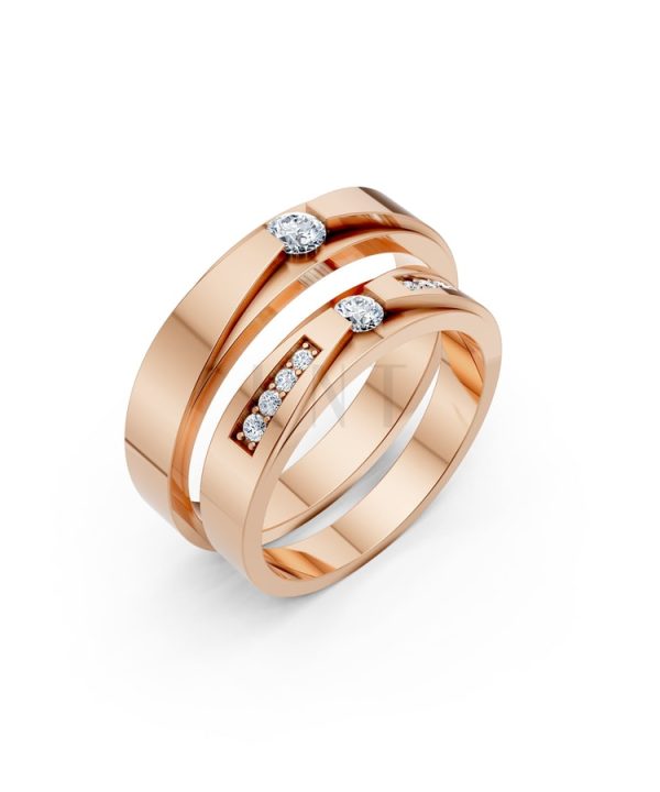 Nhẫn cưới S43 vàng hồng Rose Gold họa tiết ấn tượng, cá tính