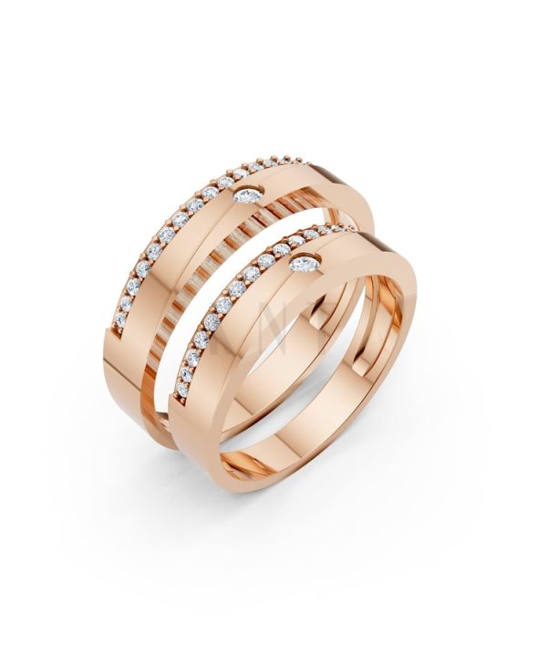 Nhẫn cưới S52 vàng hồng Rose Gold họa tiết ấn tượng, cá tính