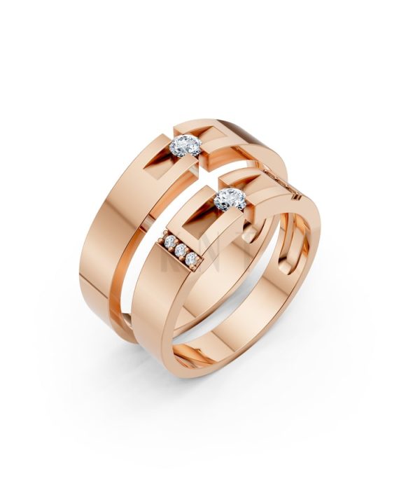 Nhẫn Cưới S69 vàng hồng Rose Gold họa tiết ấn tượng, cá tính