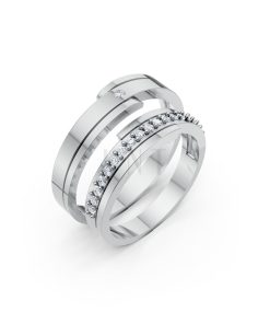 Nhẫn cưới S79 vàng trắng White Gold kiểu dáng hiện đại, nổi bật