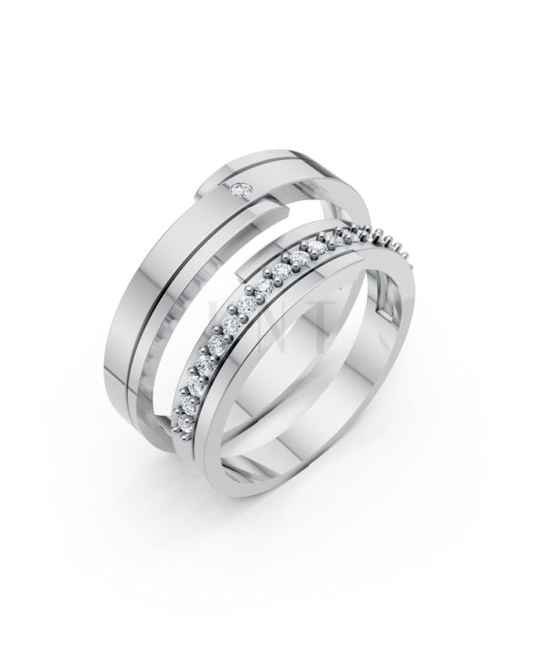 Nhẫn cưới S79 vàng trắng White Gold kiểu dáng hiện đại, nổi bật