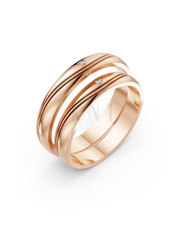Nhẫn cưới TG1 vàng hồng Rose Gold họa tiết ấn tượng, cá tính