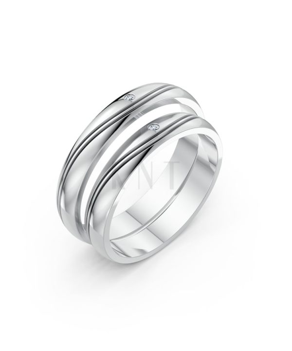 Nhẫn cưới TG1 vàng trắng White Gold kiểu dáng hiện đại, nổi bật