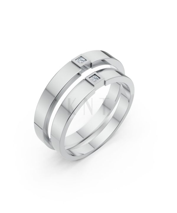 Nhẫn cưới TG2 vàng trắng White Gold kiểu dáng hiện đại, nổi bật