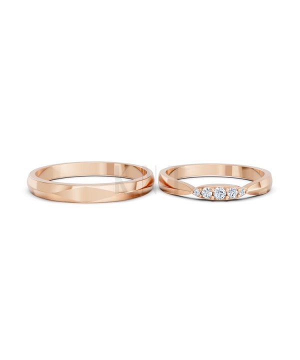 Nhẫn cưới TG25 vàng hồng Rose Gold thiết kế đối xứng, phong cách, ấn tượng