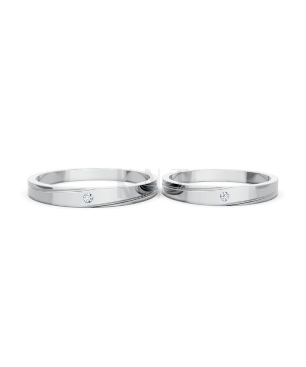 Nhẫn Cưới TG3 vàng trắng White Gold vàng sáng, đường nét sắc sảo, tinh tế