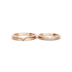 Nhẫn cưới TG4 vàng hồng Rose Gold thiết kế đối xứng, phong cách, ấn tượng