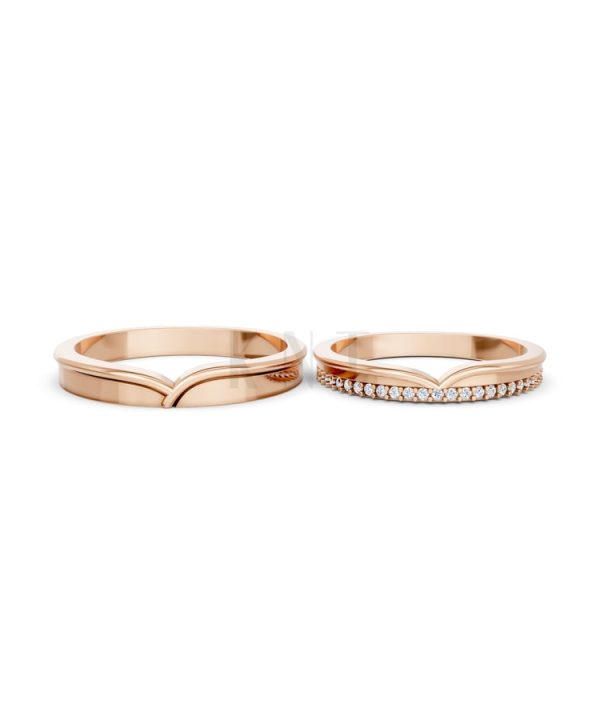 Nhẫn cưới TG4 vàng hồng Rose Gold thiết kế đối xứng, phong cách, ấn tượng