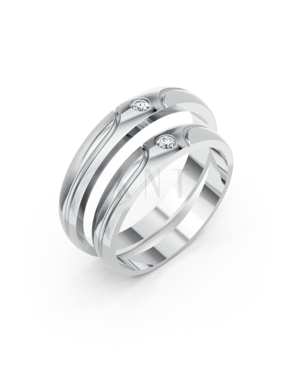 Nhẫn cưới TG9 vàng trắng White Gold kiểu dáng hiện đại, nổi bật