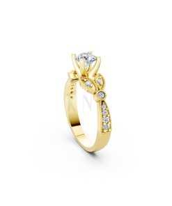 Nhẫn đính hôn R112 đá chủ tròn lấp lánh họa tiết lá cổ điển màu Vàng Gold đính đá trắng, thiết kế phá cách, sang trọng