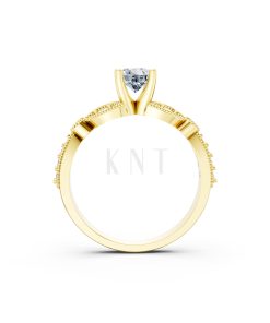 Nhẫn đính hôn R112 đá chủ tròn lấp lánh họa tiết lá cổ điển màu Vàng Gold mặt nhẫn chạm khắc tinh xảo, độc đáo