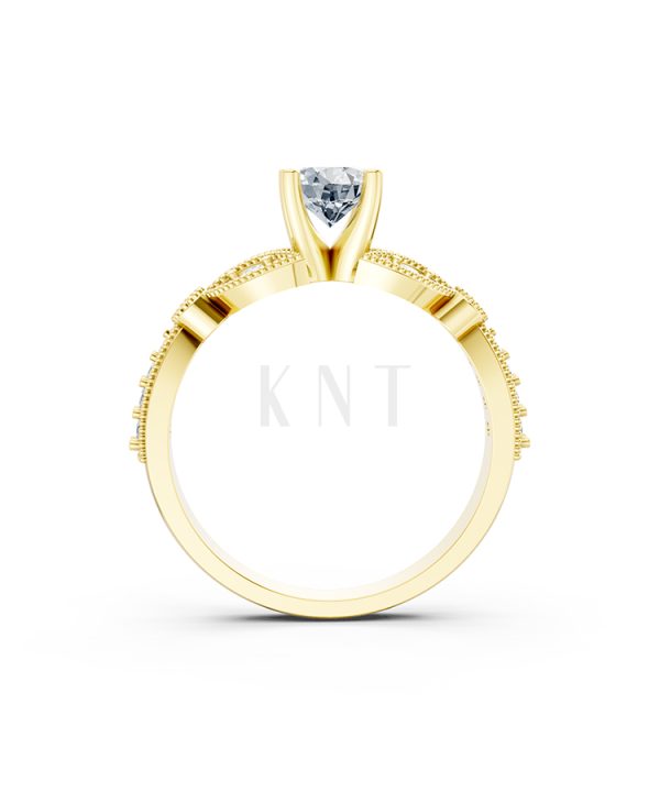 Nhẫn đính hôn R112 đá chủ tròn lấp lánh họa tiết lá cổ điển màu Vàng Gold mặt nhẫn chạm khắc tinh xảo, độc đáo