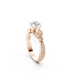 Nhẫn đính hôn R112 đá chủ tròn lấp lánh họa tiết lá cổ điển màu vàng hồng Rose Gold vàng đẹp, họa tiết hình học, độc đáo