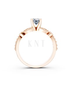 Nhẫn đính hôn R112 đá chủ tròn lấp lánh họa tiết lá cổ điển màu vàng hồng Rose Gold cặp đôi, phong cách trẻ trung, nổi bật