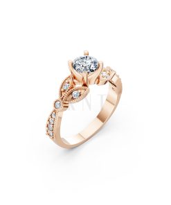 Nhẫn đính hôn R112 đá chủ tròn lấp lánh họa tiết lá cổ điển màu vàng hồng Rose Gold họa tiết ấn tượng, cá tính