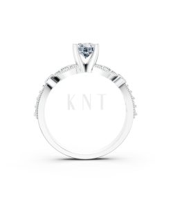 Nhẫn đính hôn R112 đá chủ tròn lấp lánh họa tiết lá cổ điển màu vàng trắng White Gold kiểu dáng cá tính, hiện đại