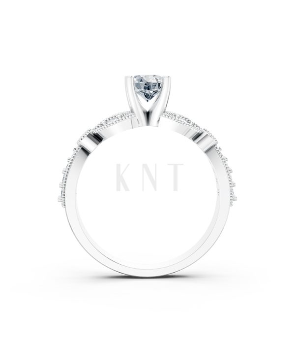 Nhẫn đính hôn R112 đá chủ tròn lấp lánh họa tiết lá cổ điển màu vàng trắng White Gold kiểu dáng cá tính, hiện đại