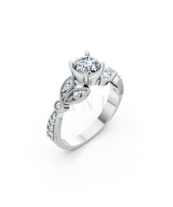 Nhẫn đính hôn R112 đá chủ tròn lấp lánh họa tiết lá cổ điển màu vàng trắng White Gold kiểu dáng hiện đại, nổi bật